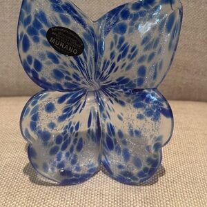 Murano Blue and Clear Glass Butterfly Art